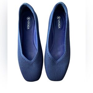 Vivaia Shoes Navy Blue Square-Toe V-Cut Slip On Flats Margot 2.0 Womens 37
